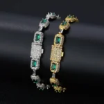 Hiphop Colored Gemstone Jewelry for Women, High-end Emerald Zircon Bracelet, Factory Direct Sale - Image 6