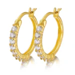 In Stock Trendy 18K Gold Plated Hoop Stud Earrings Brass Zircon Round Design Women's Gift Fast Shipping - Image 2