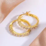 In Stock Trendy 18K Gold Plated Hoop Stud Earrings Brass Zircon Round Design Women's Gift Fast Shipping - Image 5