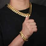 Men's 18K Gold-Plated Copper Cuban Chain Bracelet Custom Logo 6 to 18mm Monaco Necklace Miami Cuban Chain Necklace - Image 3
