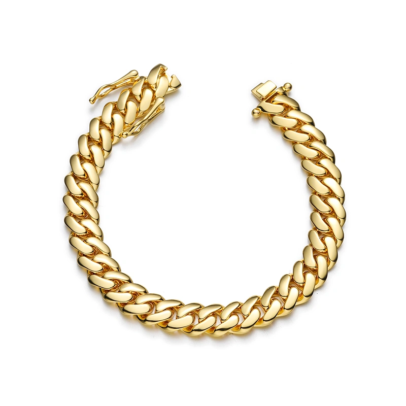 Unisex 10mm Copper Cuban Chain Bracelet Bangles 18K Gold-Plated Hip-hop CasualSporty Fashion Accessory Copper Zircon for Gift (2) Unisex 10mm Copper Cuban Chain Bracelet Bangles 18K Gold-Plated Hip-hop CasualSporty Fashion Accessory Copper Zircon for Gift - Image 1