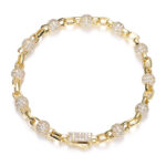 Ice Sensation Beaded Link Chain Necklace - 18K Gold Plated 5A Zirconia 6mm Spherical Hip Hop Style Gift for Men & Women