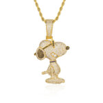 Iced Out Snoopy Pendant Necklace - 18K Gold Plated VVS Moissanite CZ Hip Hop Chain for Men & Women