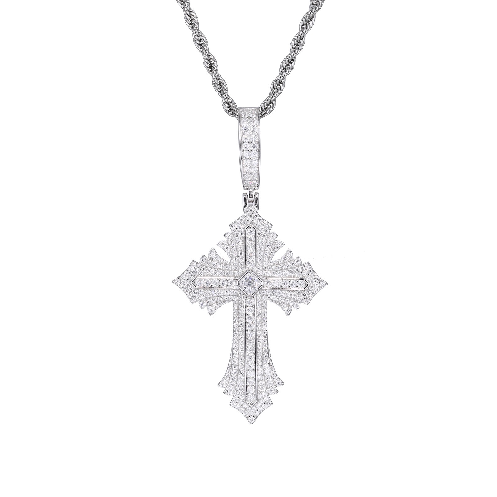 主图_2 S925 Sterling Silver Cross Pendant Hip Hop Style Religious Necklace Charm for Men Women Party Gift - 图片 1