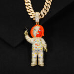 Hip Hop Brass Gun Pendant Zircon Enamel Horror Style Ice Crystal Charm Necklace for Men Party Jewelry - 图片 4